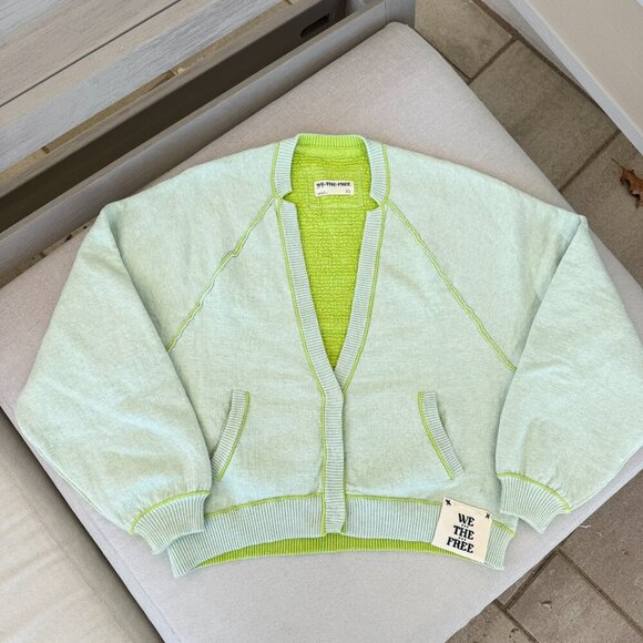 NWT Free People Oversized Cardigan Sweater Lime Green We The Free XS - Picture 1 of 14